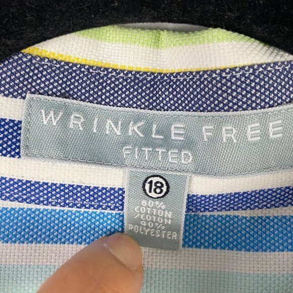 Foxcroft Wrinkle Free Fitted Button Shirt Size 18 Multicolor Stripe - Picture 4 of 10
